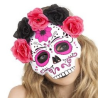 Media Mascara Calavera Catrina Rosa con Flores