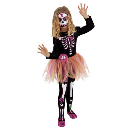 Disfraz de Catrina Tutu Colores Infantil - Disfraces Calaveras y Esqueletos