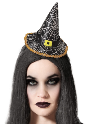 Sombrero Bruja Mini Negro con Telarañas Y Diadema