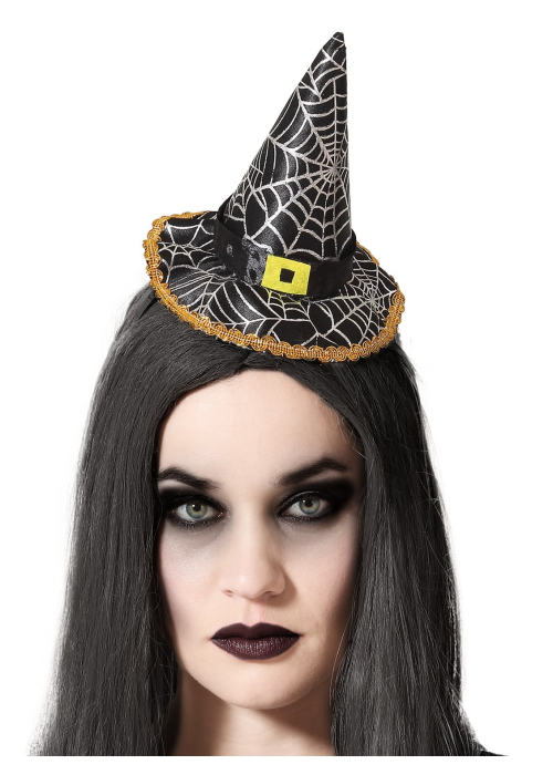 Sombrero Bruja Mini Negro con Telarañas Y Diadema