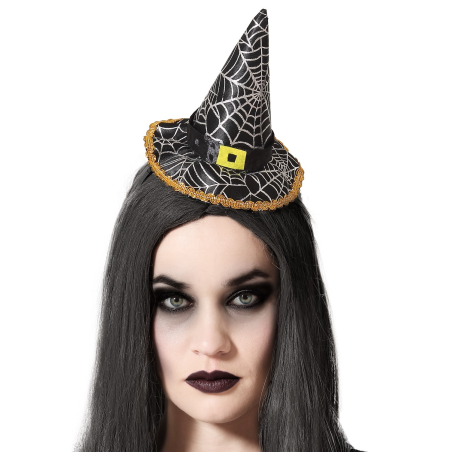 Sombrero Bruja Mini Negro con Telarañas Y Diadema