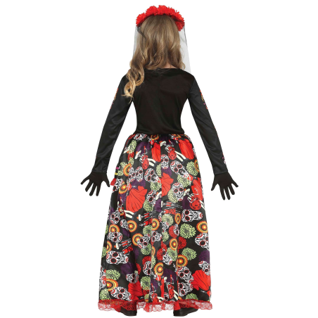 Disfraz de Catrina Rojo Largo Infantil