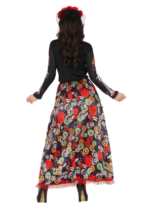 Disfraz de Catrina Largo Rojo para Mujer - Disfraces Halloween Esqueletos
