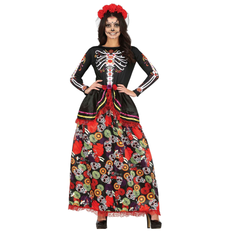Disfraz de Catrina Largo Rojo para Mujer - Disfraces Halloween Esqueletos