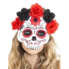 Media Mascara Calavera Catrina Roja con Flores