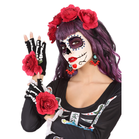 Set de Catrina Diadema, Guantes y Pendientes