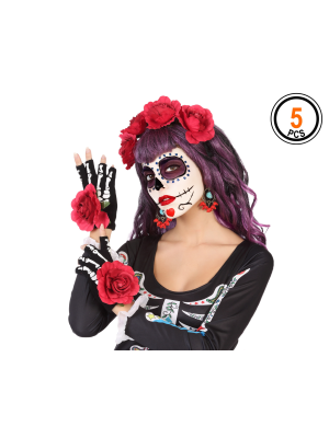 Set de Catrina Diadema, Guantes y Pendientes