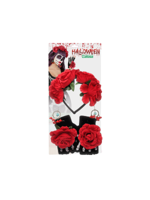 Set de Catrina Diadema, Guantes y Pendientes