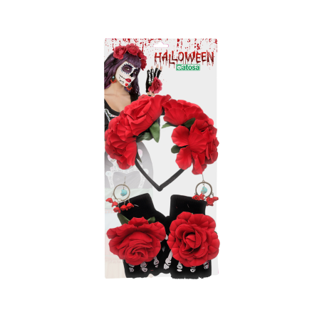 Set de Catrina Diadema, Guantes y Pendientes
