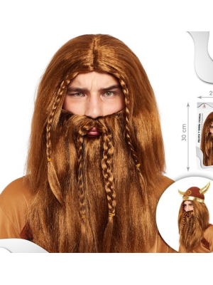 Peluca y barba de Vikingo Castaña