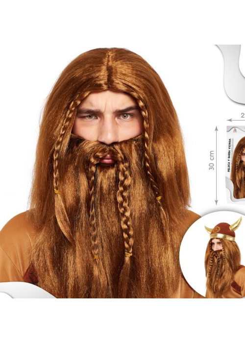 Peluca y barba de Vikingo Castaña