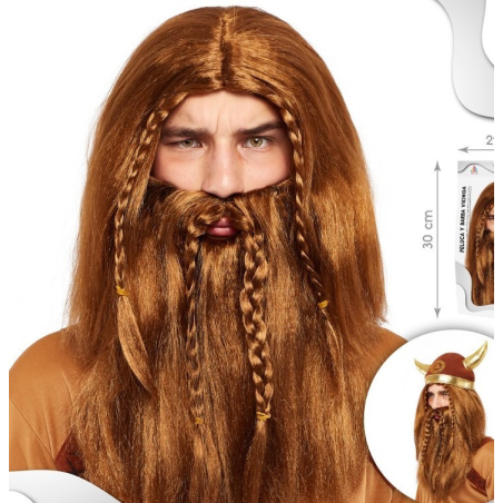 Peluca y barba de Vikingo Castaña