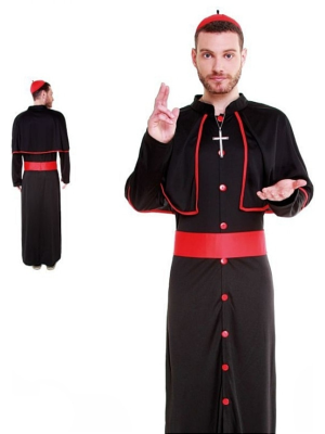 Disfraz de Cardenal Negro y rojo para hombre