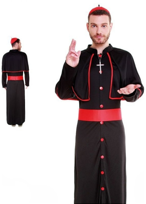 Disfraz de Cardenal Negro y rojo para hombre