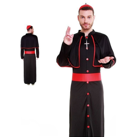 Disfraz de Cardenal Negro y rojo para hombre