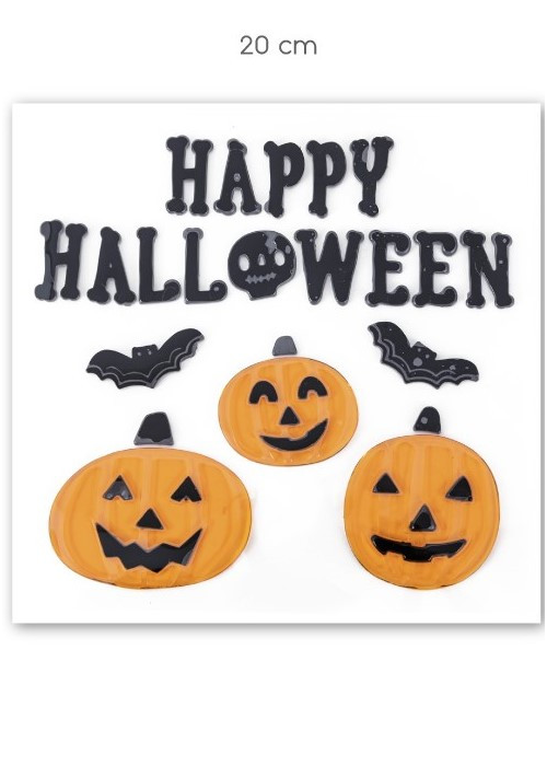 Pegatina Gel Calabaza Happy Halloween Negro