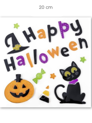 Pegatina Gel Happy Halloween Gato y Calabaza