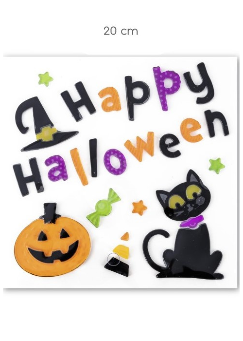 Pegatina Gel Happy Halloween Gato y Calabaza