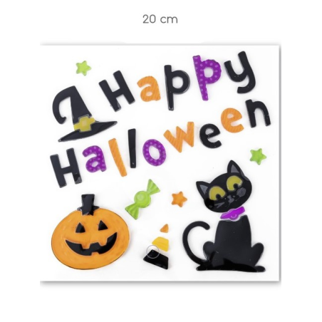 Pegatina Gel Happy Halloween Gato y Calabaza