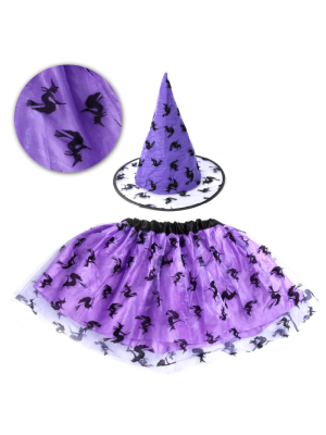 Set Tutu y Sombrero de Bruja Morado