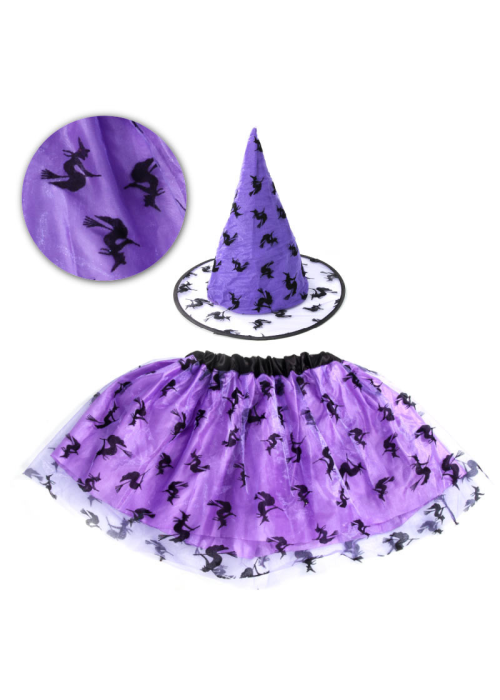 Set Tutu y Sombrero de Bruja Morado