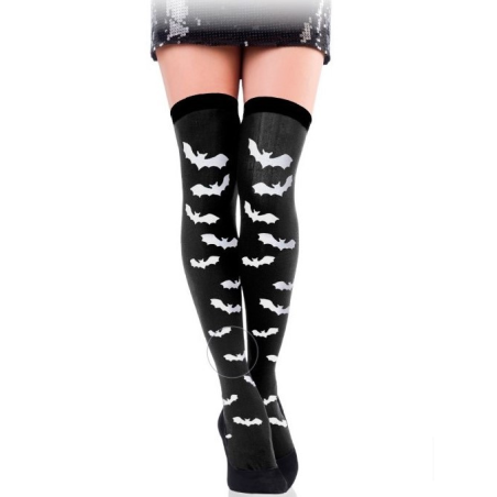 Medias Negras Con Murcielagos - Complementos Disfraces Halloween