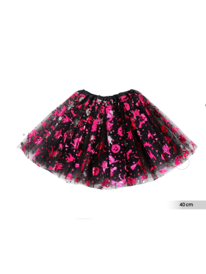 Tutu Negro con Dibujos de Halloween Fucsias