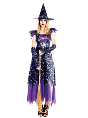 Disfraz de Bruja Estrellas Morada
