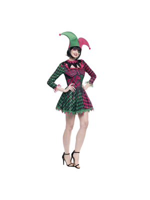 Disfraz de Bufon Rosa Y Verde Mujer