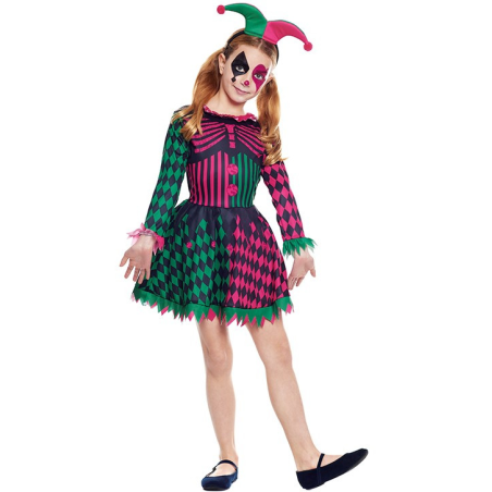 Disfraz de Bufon Rosa y Verde Niña