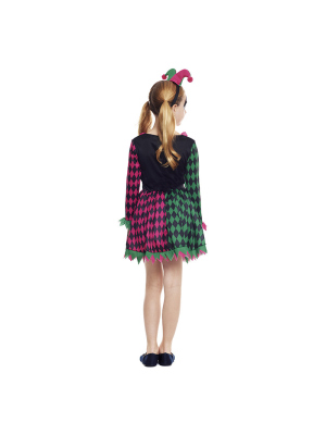 Disfraz de Bufon Rosa y Verde Niña