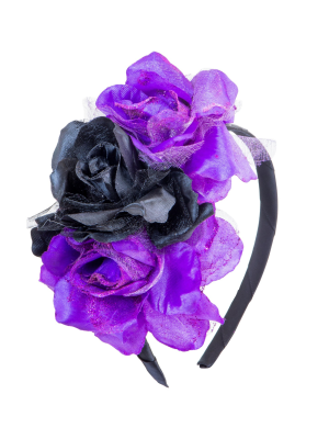 Diadema con 3 Rosas Morada y Negras