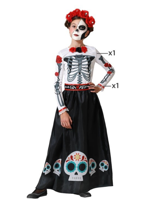 Disfraz De Catrina Largo Niña - Disfraces de Esqueletos y Calaveras