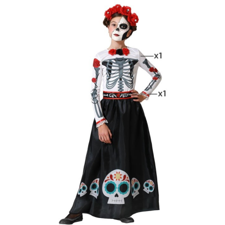 Disfraz De Catrina Largo Niña - Disfraces de Esqueletos y Calaveras