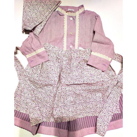 Conjunto Casera Rosa con Rayas y Flores