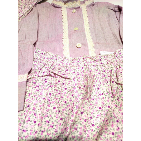 Conjunto Casera Rosa con Rayas y Flores