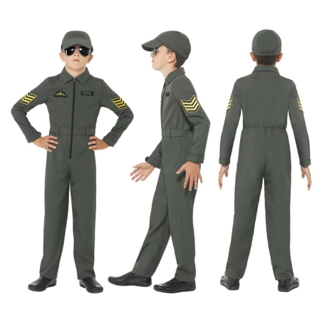 Disfraz de Aviador Verde Infantil. - Disfraces Militares Infantiles