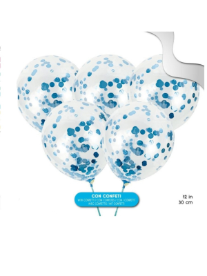 Bolsa con 5 Globos con Confetti Azul