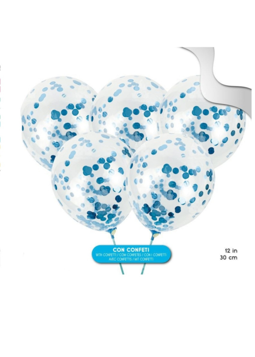 Bolsa con 5 Globos con Confetti Azul