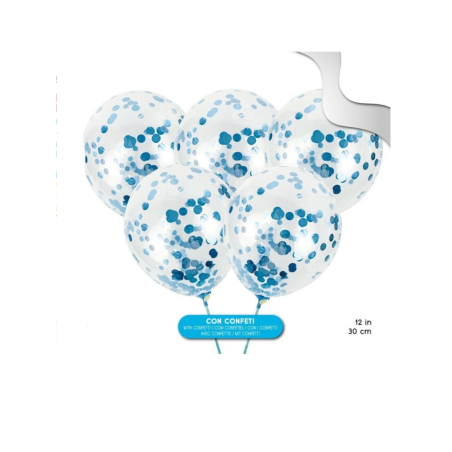 Bolsa con 5 Globos con Confetti Azul