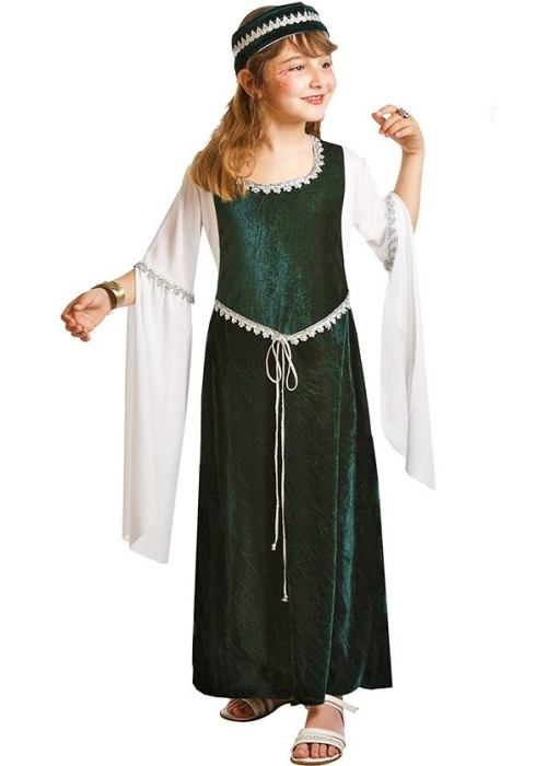 Disfraz de Dama Medieval Verde Infantil - Disfraces Medievales para Niñas