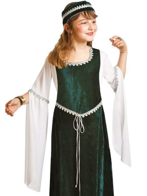 Disfraz de Dama Medieval Verde Infantil - Disfraces Medievales para Niñas
