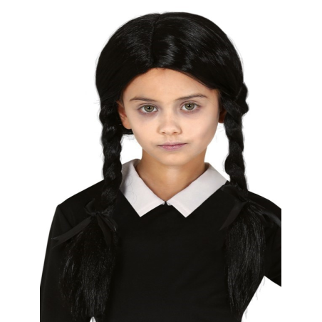 Peluca Trenzas Negras Infantil - Complementos Disfraces Familia Addams