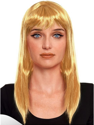 Peluca Melena rubia lisa con flequillo