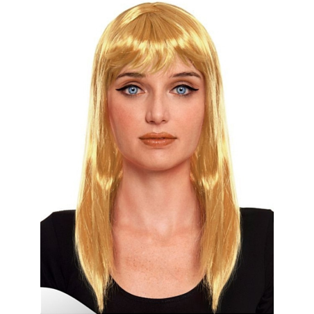 Peluca Melena rubia lisa con flequillo