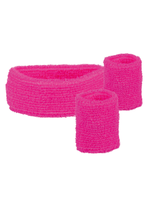 Cinta y Muñequeras Rosa - Complementos años 80-90