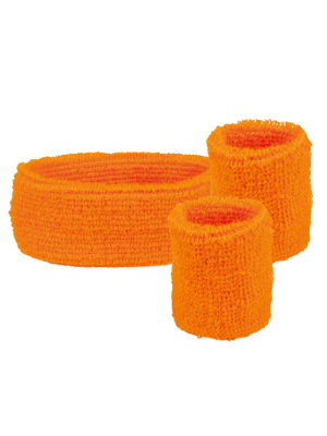 Cinta y Muñequeras Naranja - Complementos años 80-90