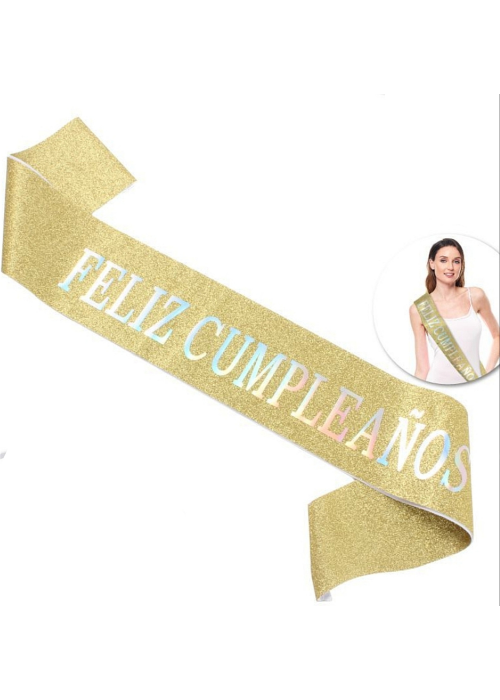 Comprar Banda Feliz Cumpleaños Oro Gliter - Bandas para cumpleaños