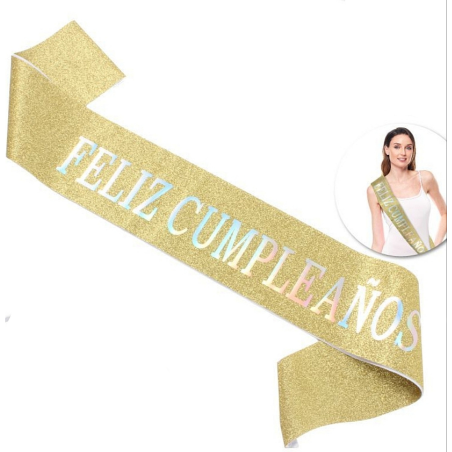 Banda Feliz Cumpleaños Oro Gliter