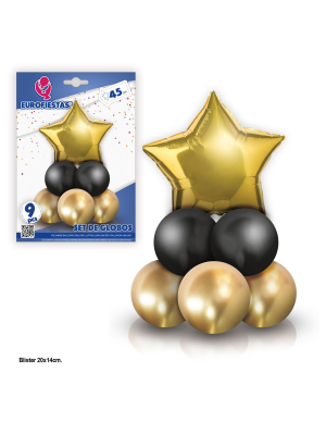 Set 8 Globos Estrella Negro y Dorado